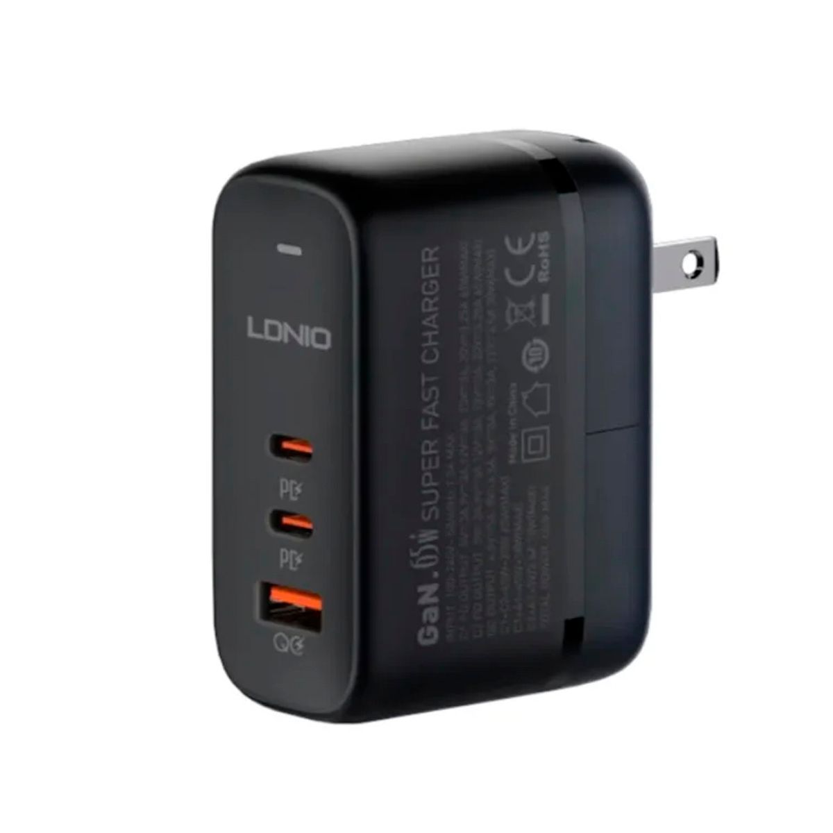 LDNIO - Cargador Rápido Ldnio Q366 65W 2C+1USB GAN con Cable USB C a C