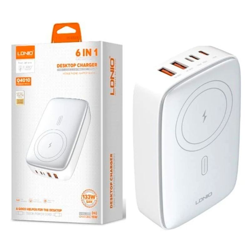 LDNIO - Cargador Inalámbrico de Escritorio GaN Multipuerto 6 en 1 Ldnio Q4010 140W