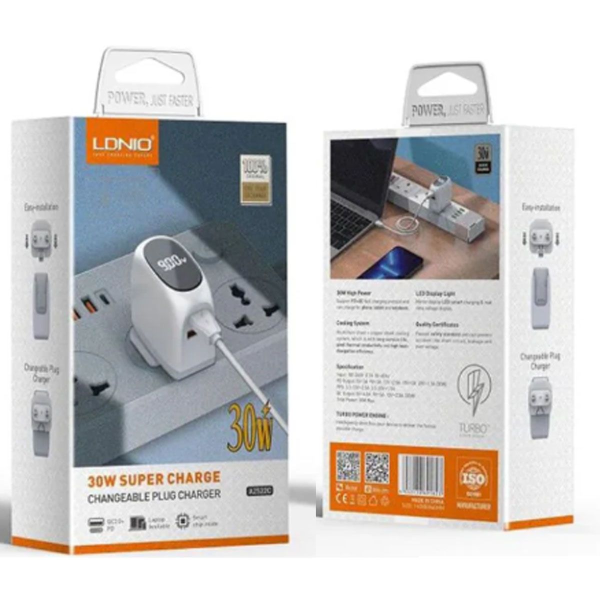 LDNIO - Cargador Ldnio 30W Carga Rápida A2522C con Pantalla Led Blanco