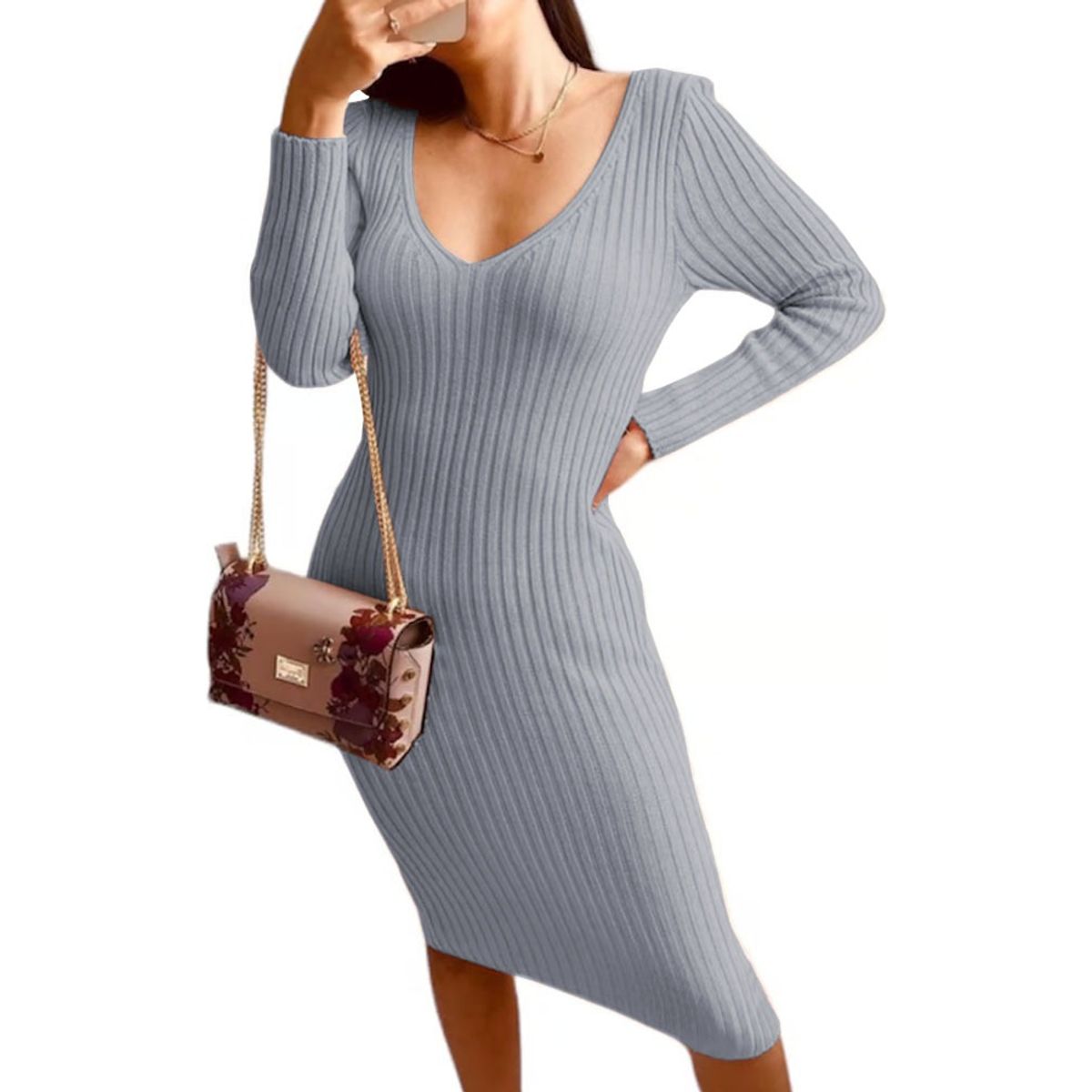 GENERICO - Vestido Hilo Americano Manga Larga 359G-17 Color Gris