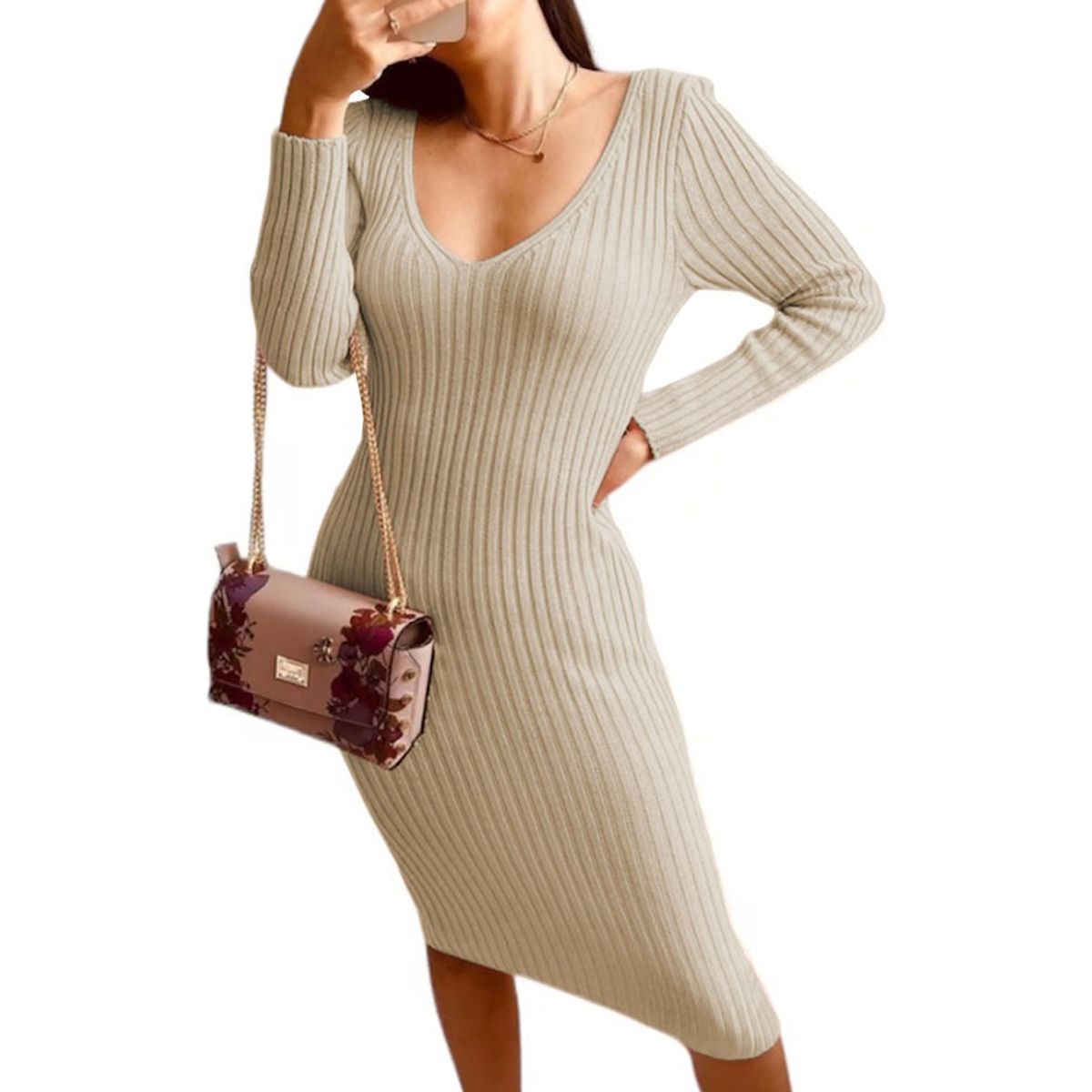 GENERICO - Vestido Hilo Americano Manga Larga 359G-17 Color Hueso-