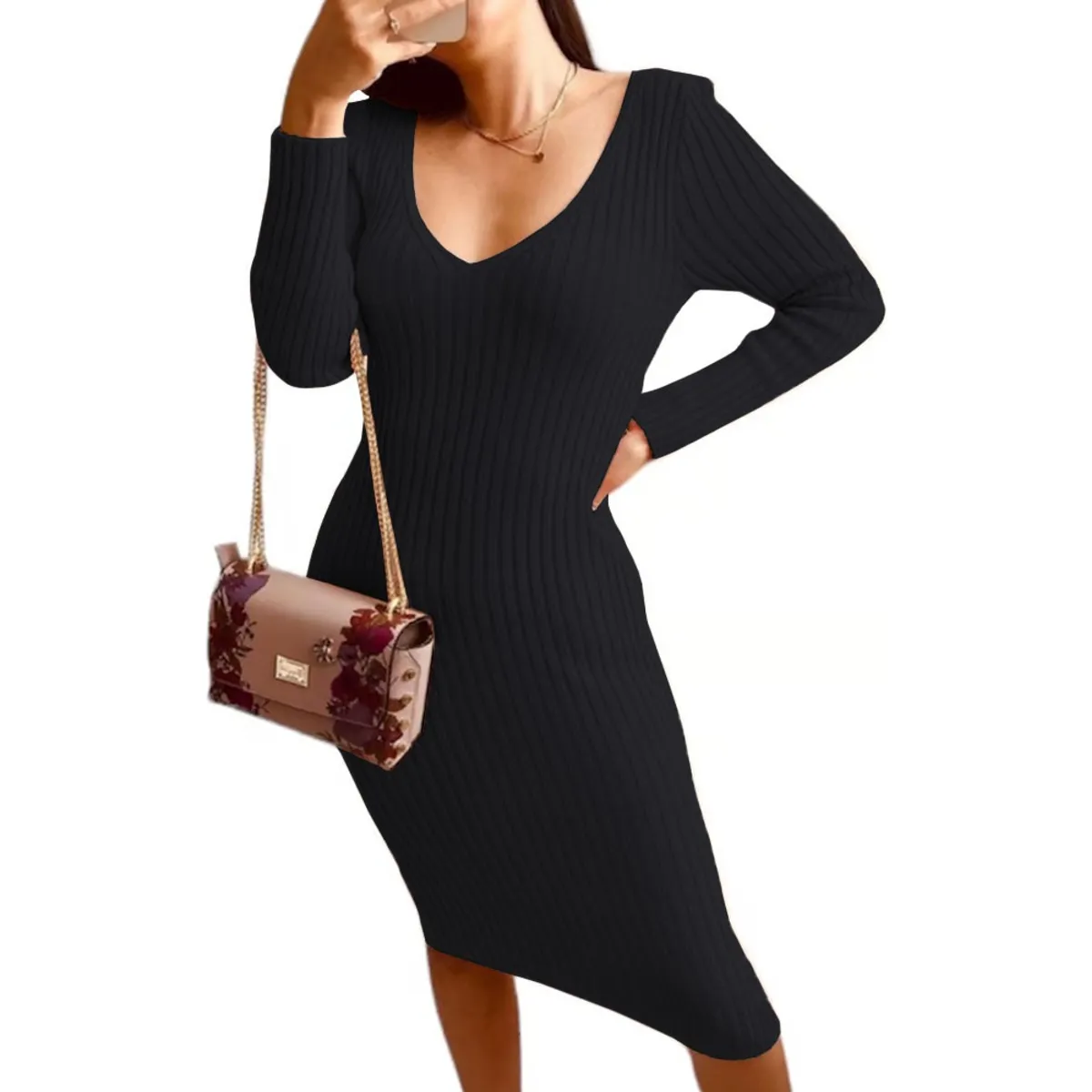 GENERICO - Vestido Hilo Americano Manga Larga 359G-17 Color Negro-