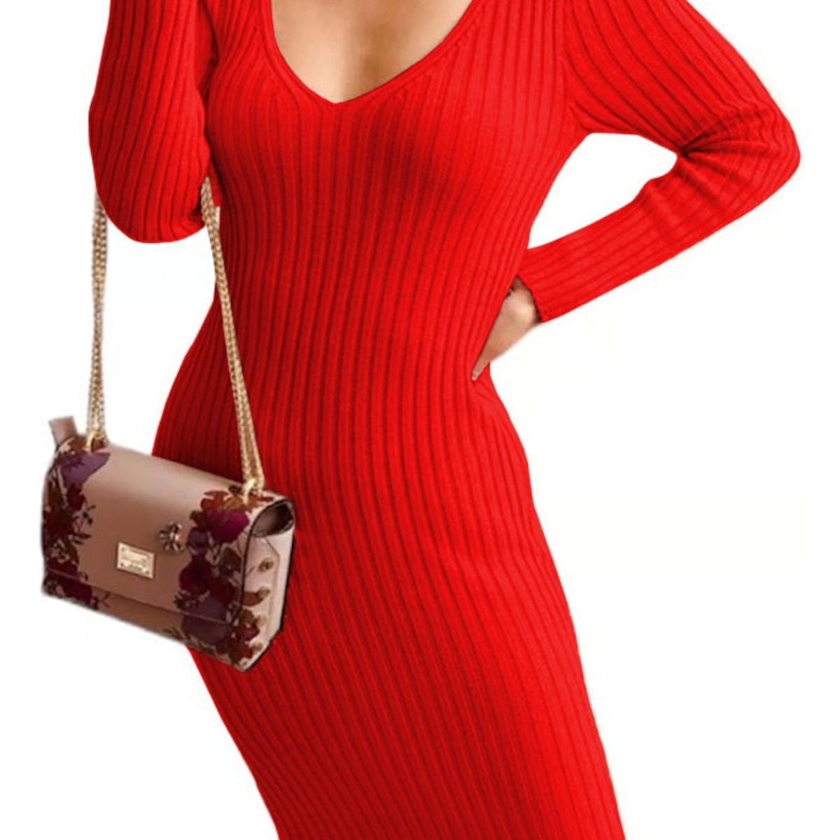 GENERICO - Vestido Hilo Americano Manga Larga 359G-17 Color Rojo-