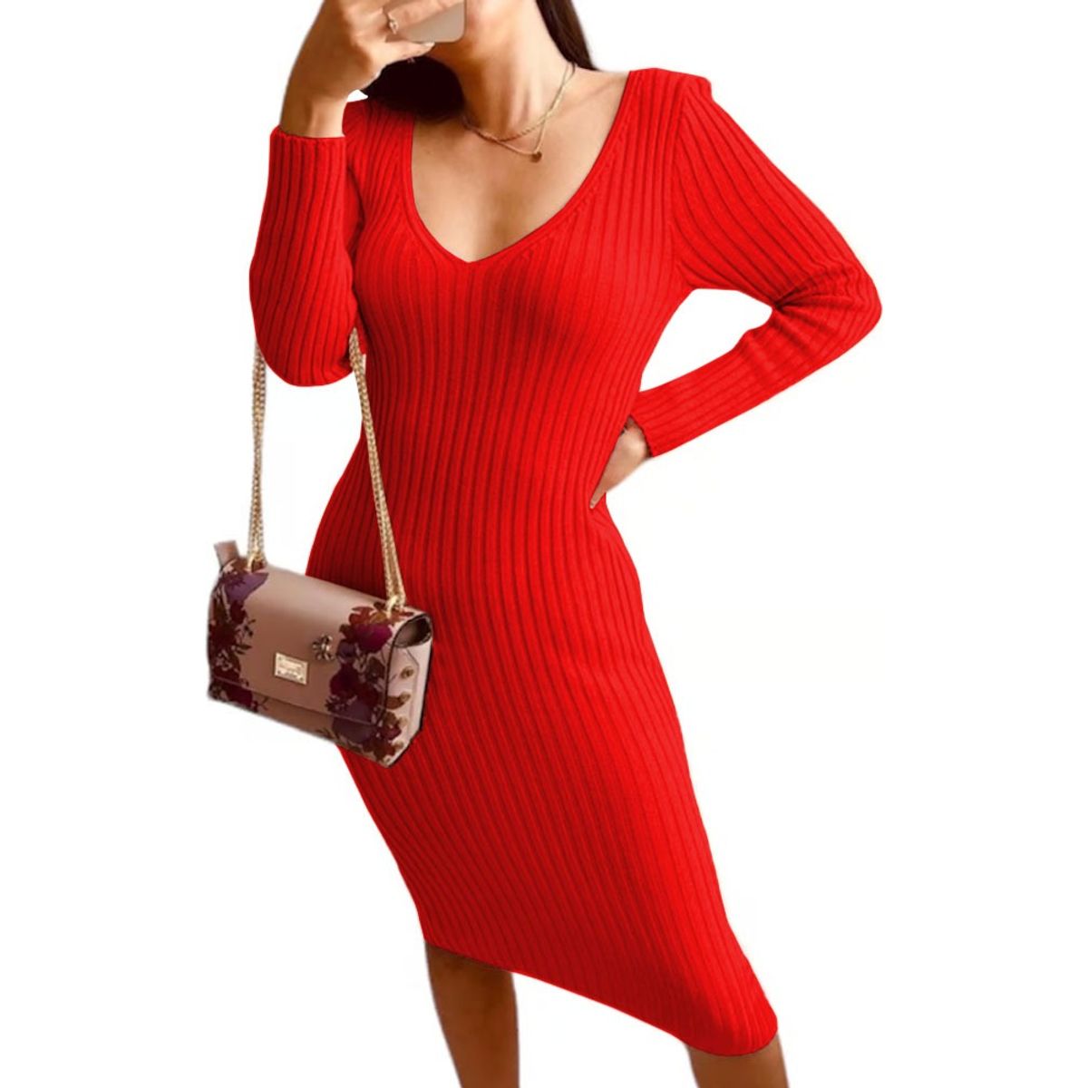 GENERICO - Vestido Hilo Americano Manga Larga 359G-17 Color Rojo-