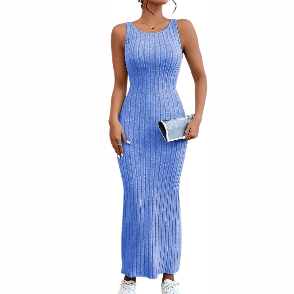 GENERICO - Vestido Hilo Americano Maxi Tirante 359G-23 Color Celeste