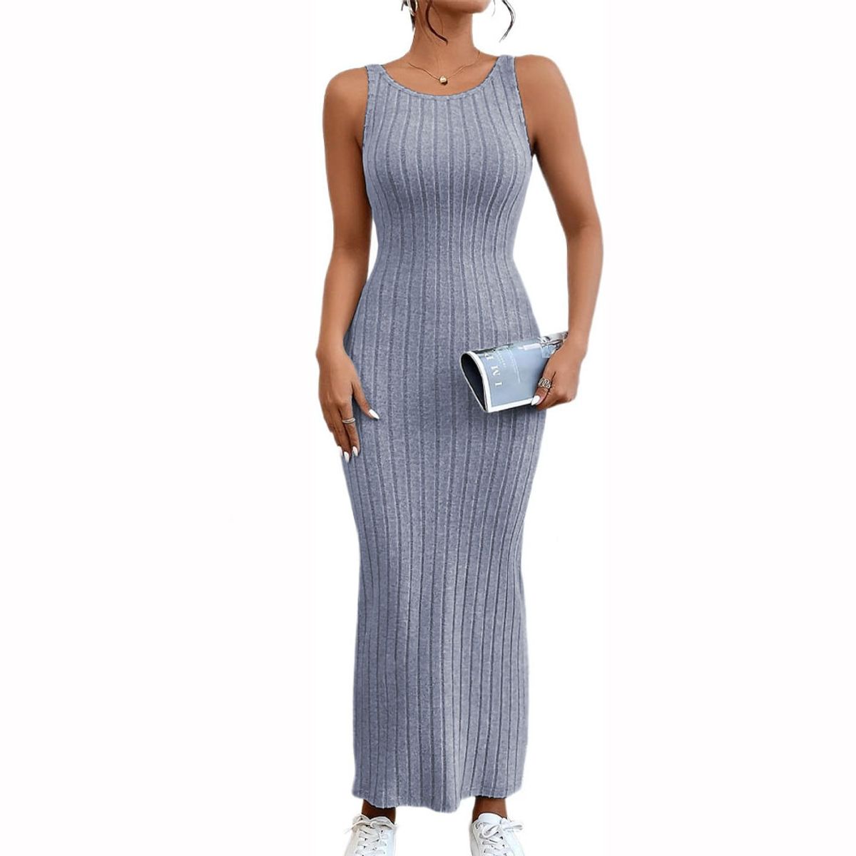 GENERICO - Vestido Hilo Americano Maxi Tirante 359G-23 Color Gris-