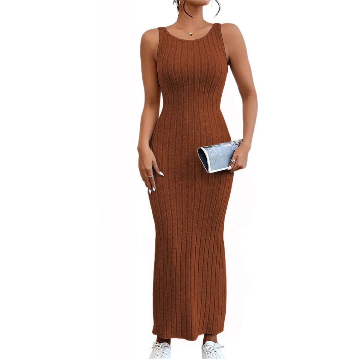 GENERICO - Vestido Hilo Americano Maxi Tirante 359G-23 Color Marron