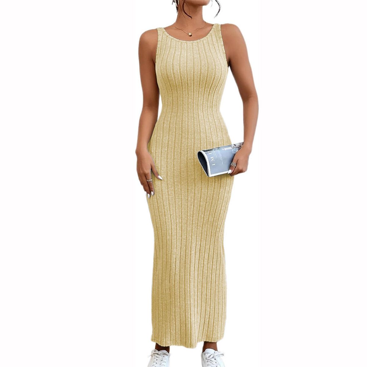 GENERICO - Vestido Hilo Americano Maxi Tirante 359G-23 Color Vainilla-