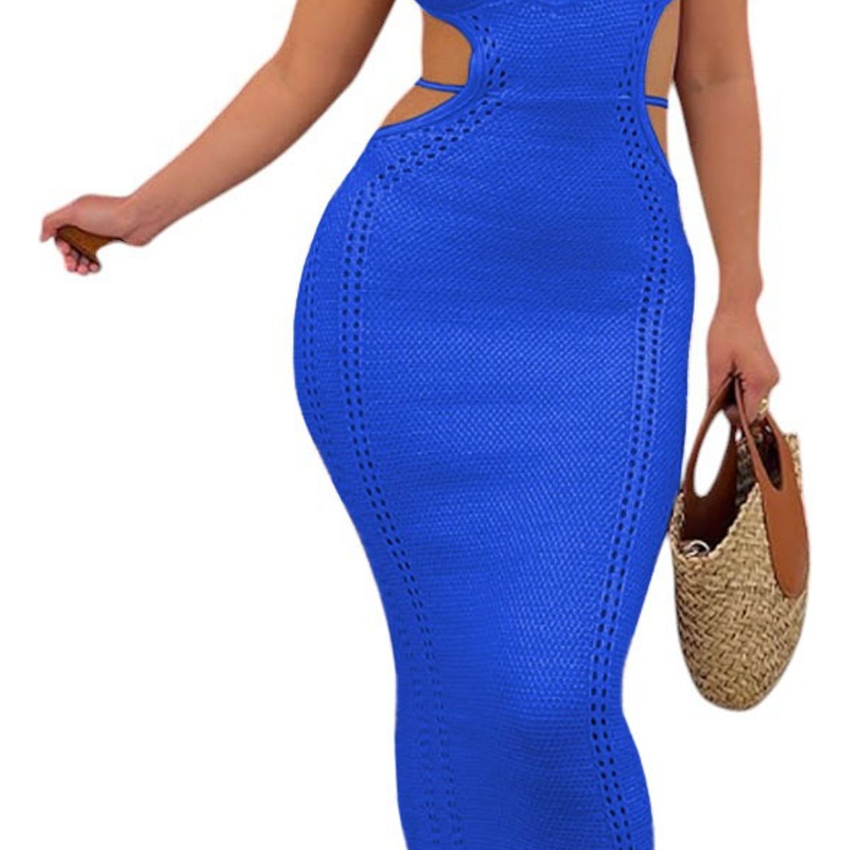GENERICO - Vestido Hilo Maxi Transparencia Sexy 359G-26 Color Azul
