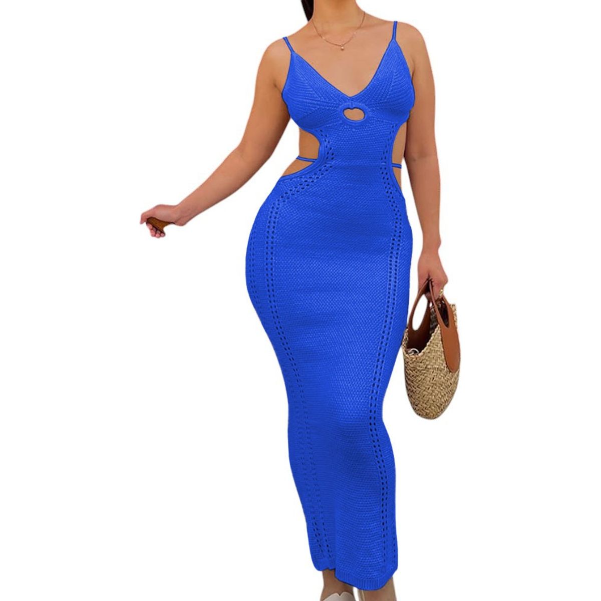 GENERICO - Vestido Hilo Maxi Transparencia Sexy 359G-26 Color Azul
