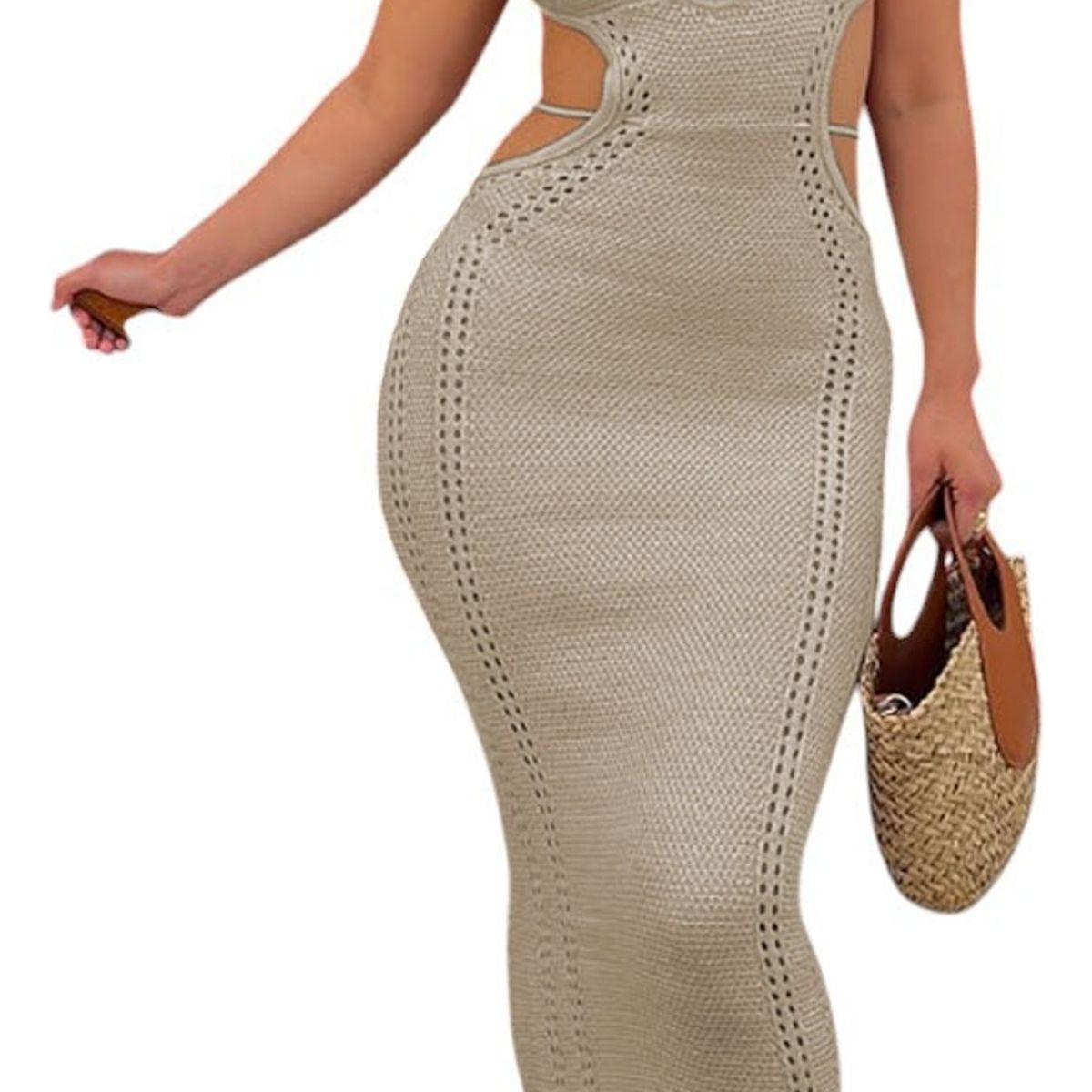 GENERICO - Vestido Hilo Maxi Transparencia Sexy 359G-26 Color Hueso