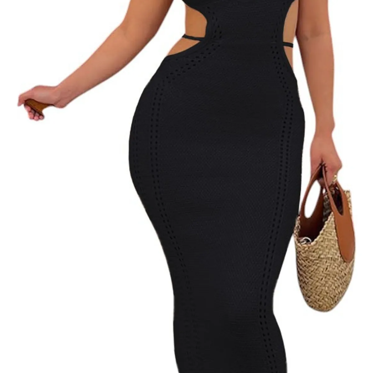 GENERICO - Vestido Hilo Maxi Transparencia Sexy 359G-26 Color Negro