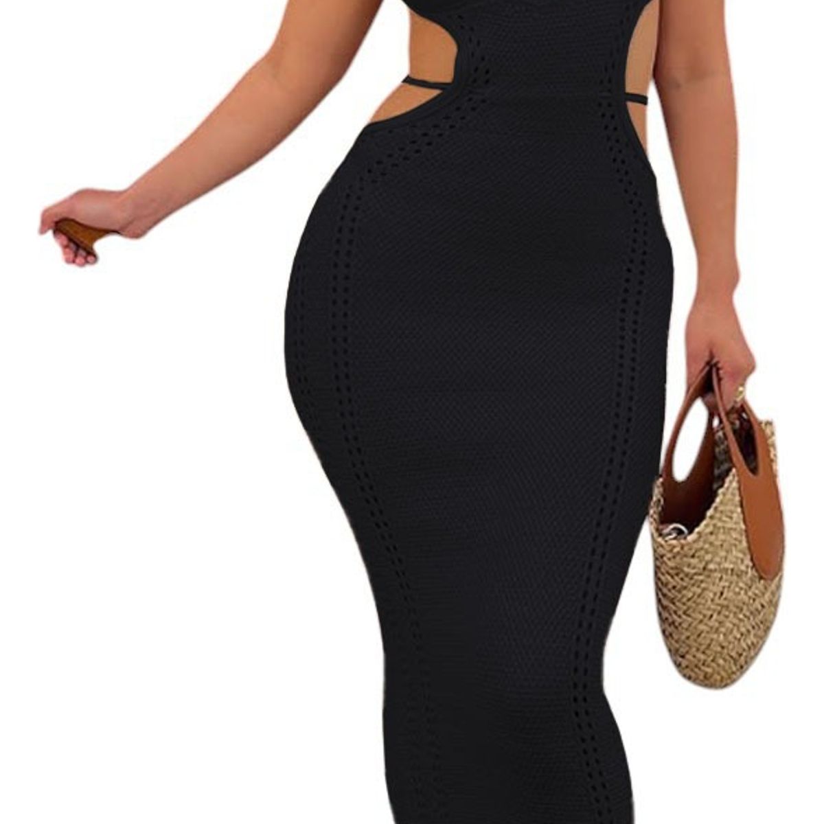 GENERICO - Vestido Hilo Maxi Transparencia Sexy 359G-26 Color Negro