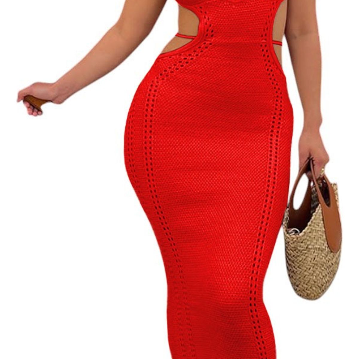 GENERICO - Vestido Hilo Maxi Transparencia Sexy 359G-26 Color Rojo