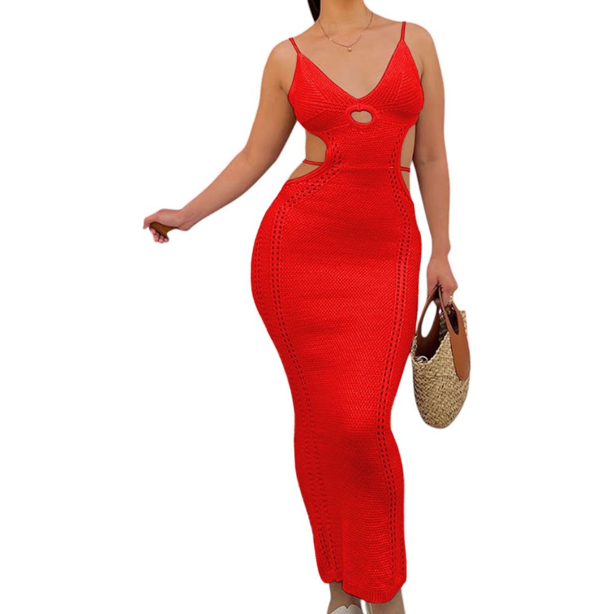 GENERICO - Vestido Hilo Maxi Transparencia Sexy 359G-26 Color Rojo