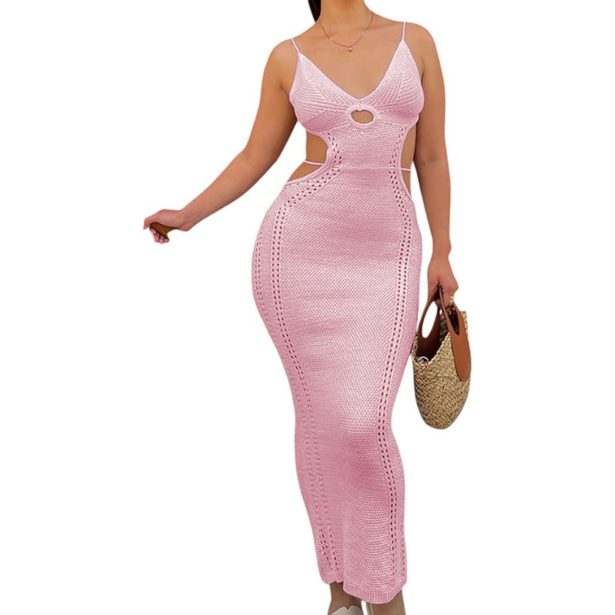 GENERICO - Vestido Hilo Maxi Transparencia Sexy 359G-26 Color Rosa