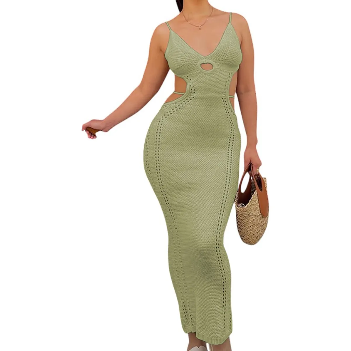 GENERICO - Vestido Hilo Maxi Transparencia Sexy 359G-26 Color Verde
