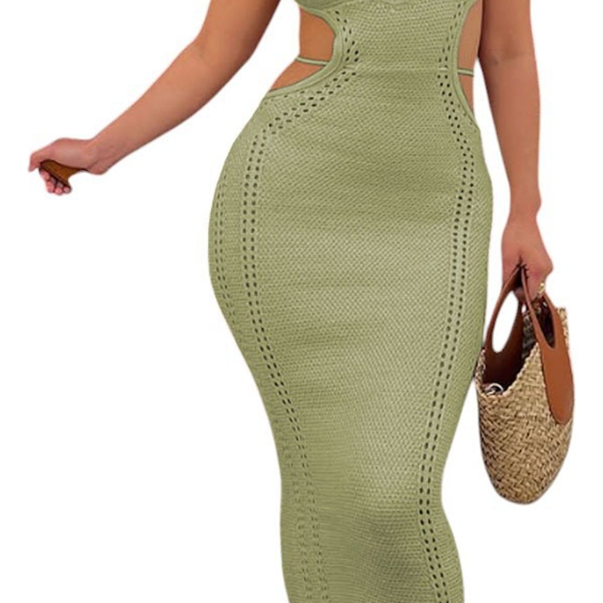 GENERICO - Vestido Hilo Maxi Transparencia Sexy 359G-26 Color Verde