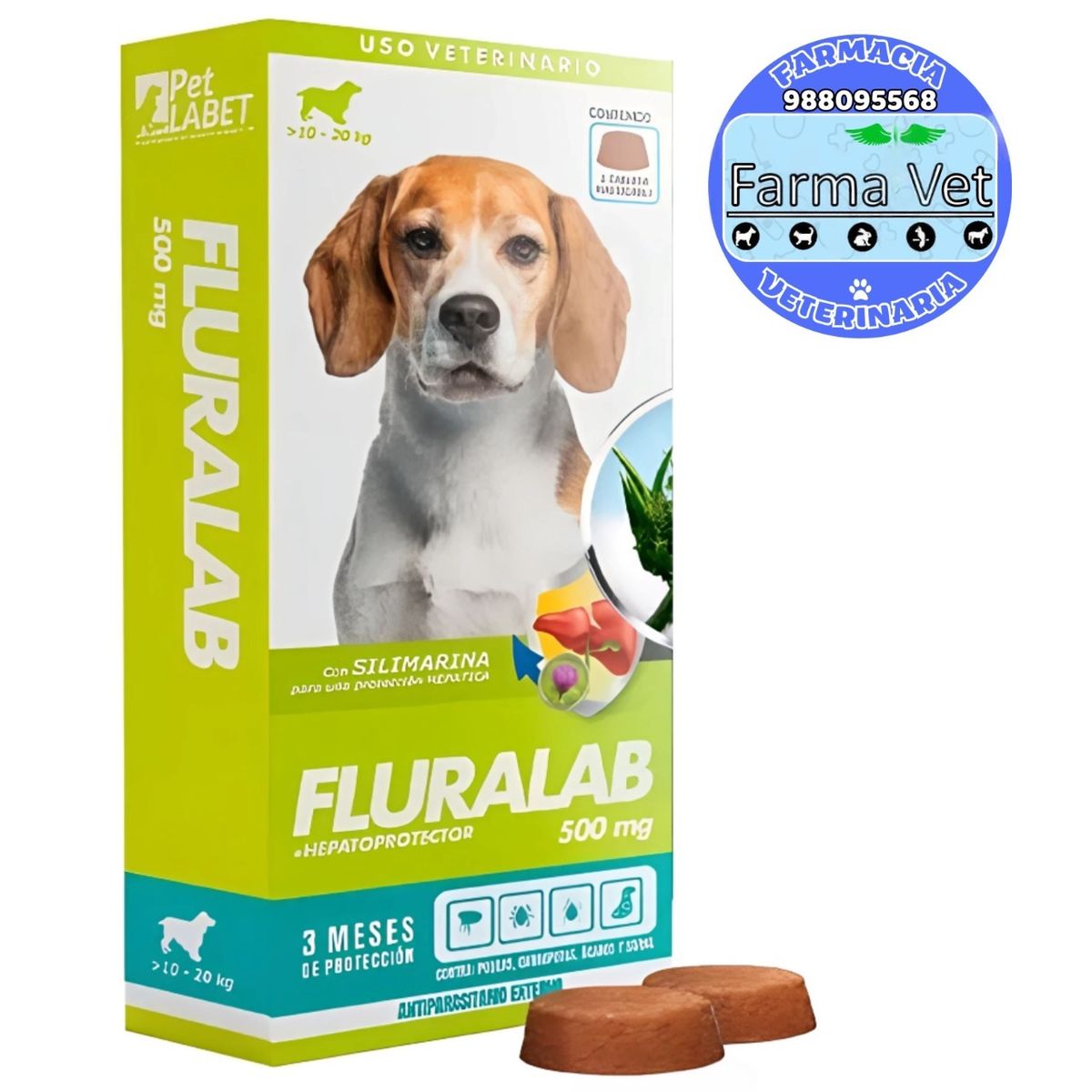 GENERICO - FLURALAB 10 a 20 Kg (3 Meses) Antipulga con hepatoprotector