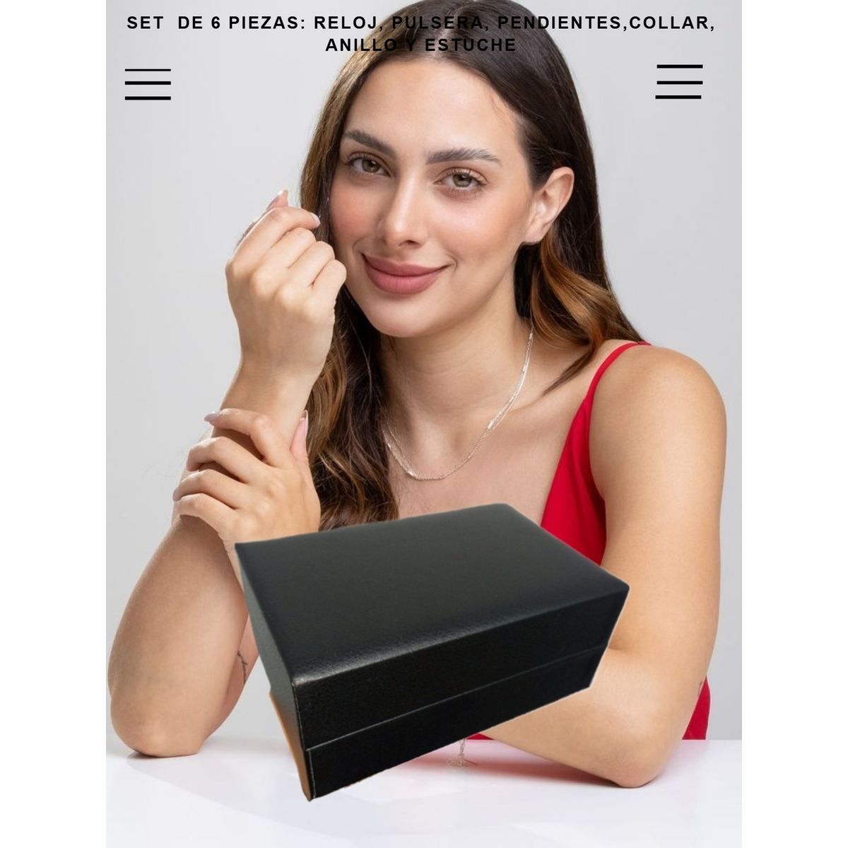 GENERICO - PACK SET DE 6 PIEZAS RELOJ ARETES PULSERA COLLAR ANILLO Y ESTUCHE
