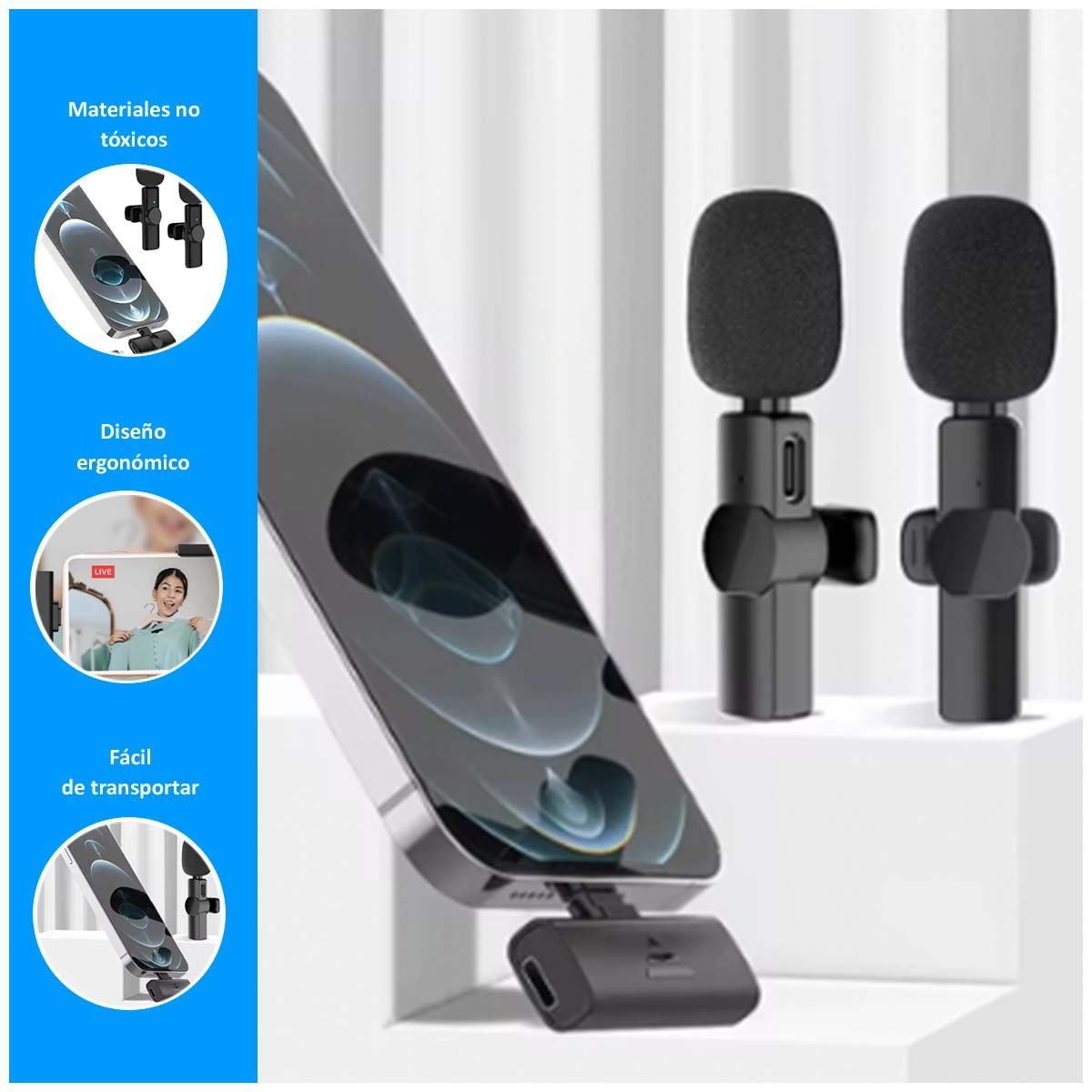 GENERICO - Micrófono Anti aire Bluetooth con Entrada Tipo-C para Tablet