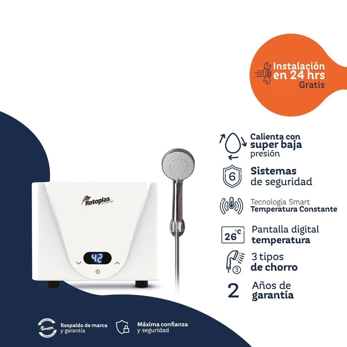 ROTOPLAS - Terma Instantánea Digital Max con Pantalla Táctil y Regadera Cromada  5500W