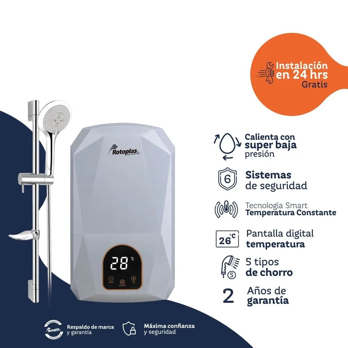 ROTOPLAS - Terma Instantánea Supreme con Pantalla Digital y 5 Salidas de Agua - 310957