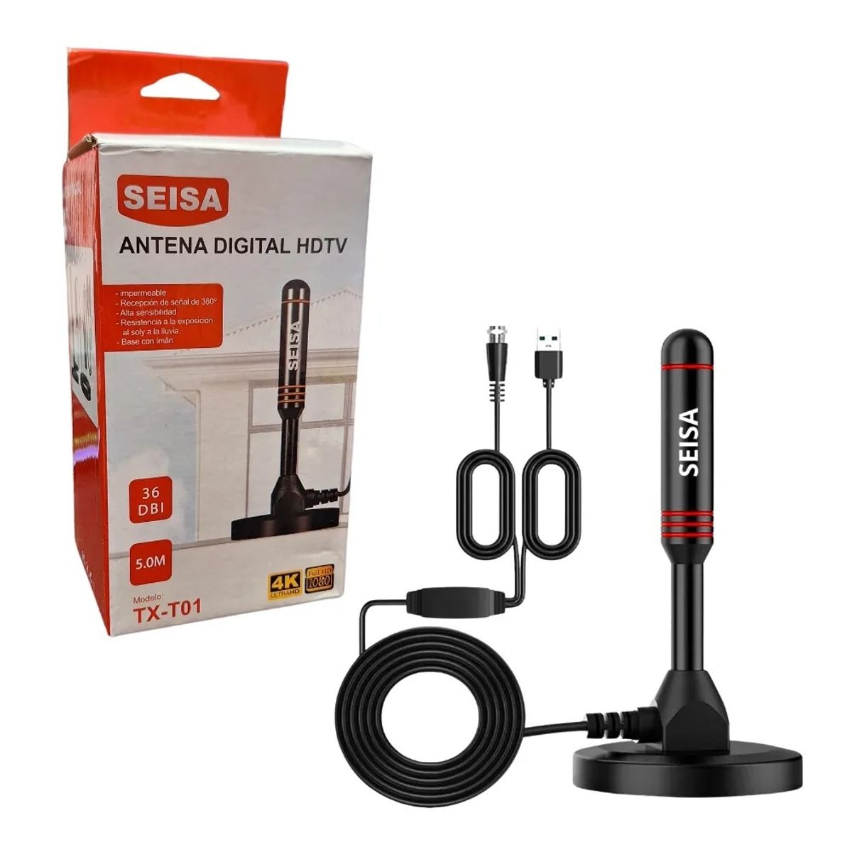 PREMIUM - Antena Digital TV Full HD Señal 360º Base con Imán SEISA TX-T01