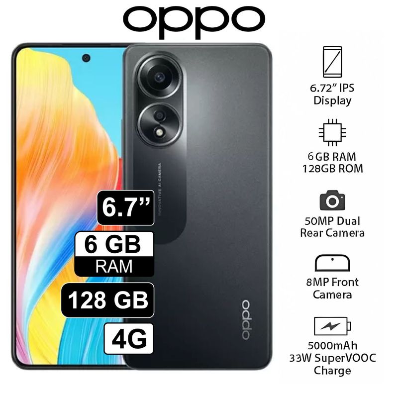 OPPO - Celular OPPO A58 67 6GB 128GB 50MP + 2MP negro