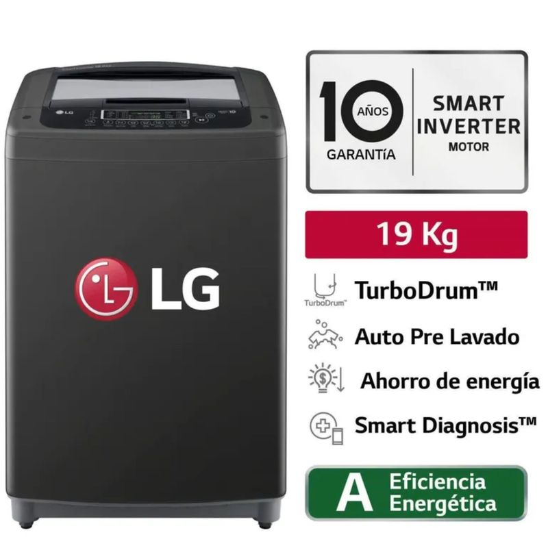 LG - Lavadora LG Carga Superior 19 Kg WT19BVTB Negro Claro