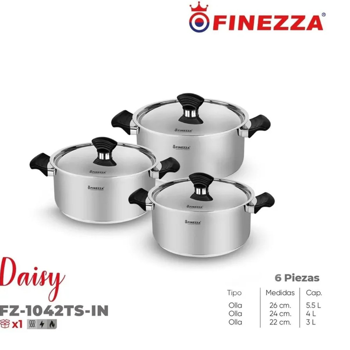 FINEZZA - Ollas de acero 6 Pzas Finezza  (FZ-1042TS-IN)