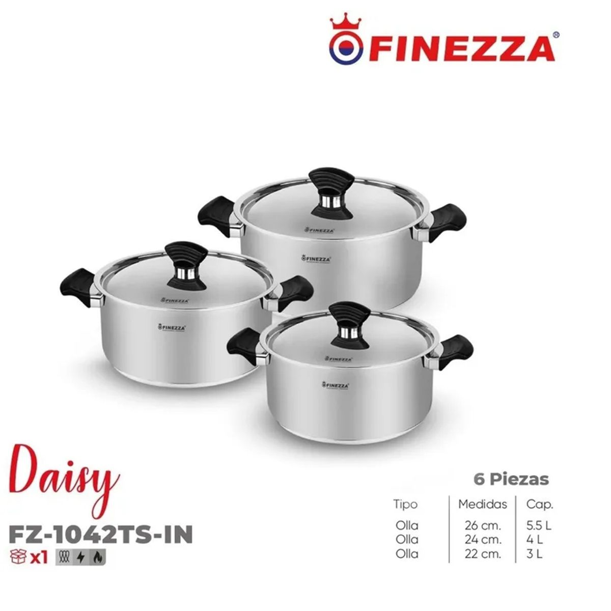 FINEZZA - Ollas de acero 6 Pzas Finezza  (FZ-1042TS-IN)