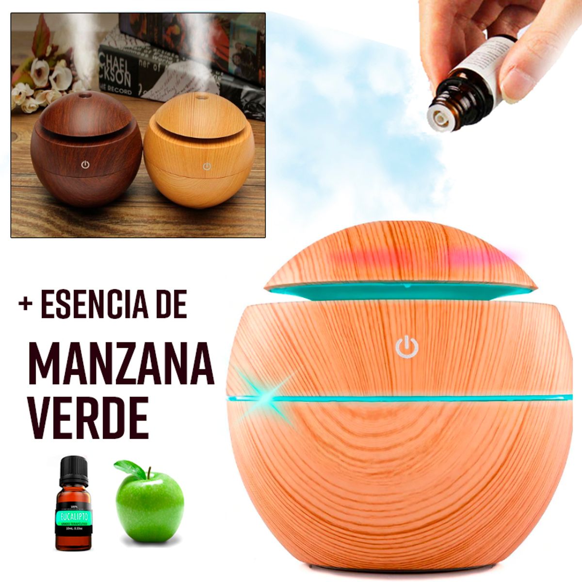 GENERICO - Purificador de Aire con luz RGB Humidificador + esencia Manzana