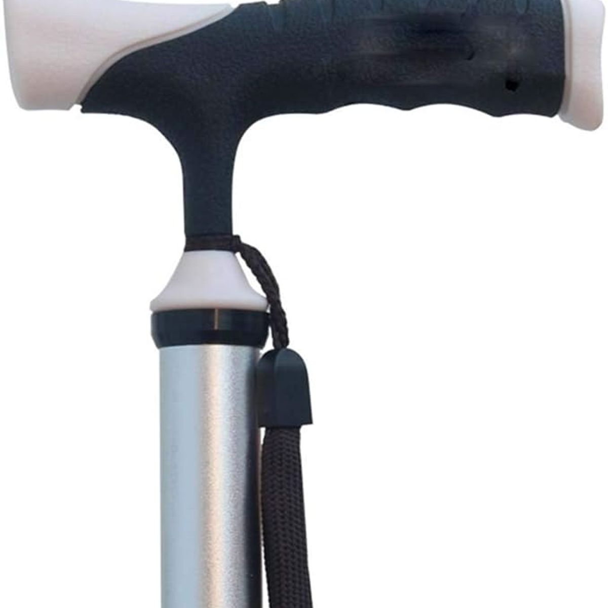 GENERICO - Bastón de 4 apoyos con Linterna mango Bicolor Negro con Beige