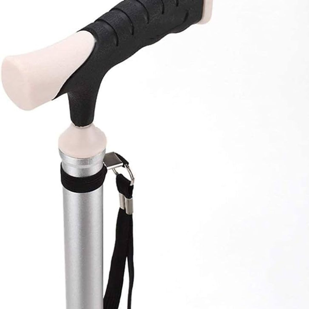 GENERICO - Bastón de 4 apoyos con Linterna mango Bicolor Negro con Beige