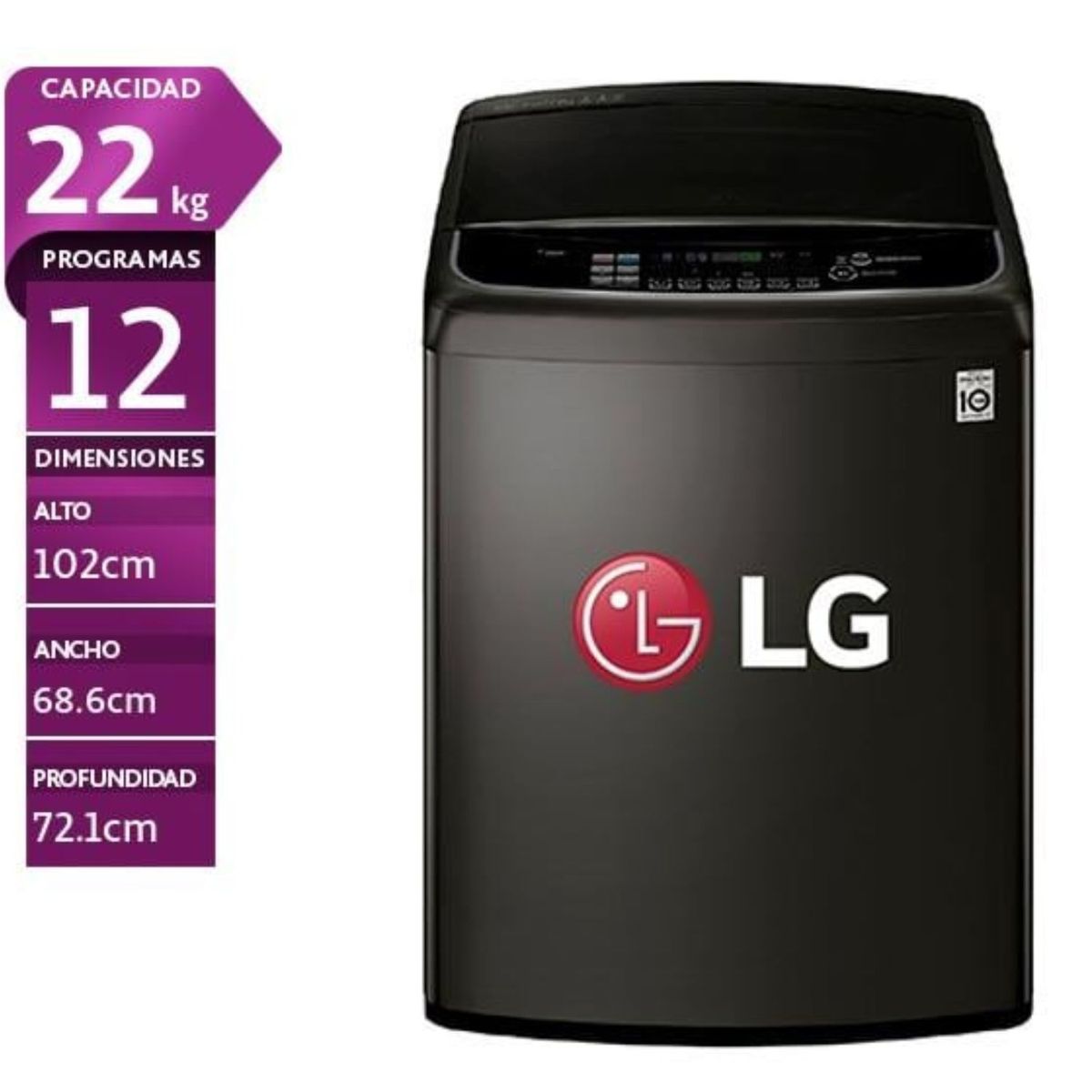 LG - LAVADORA LG 22 KG CARGA SUPERIOR TURBOWASH 3D STEAM WT22BSS6H CONECTIVIDAD WI-FI NEGRO ACERO