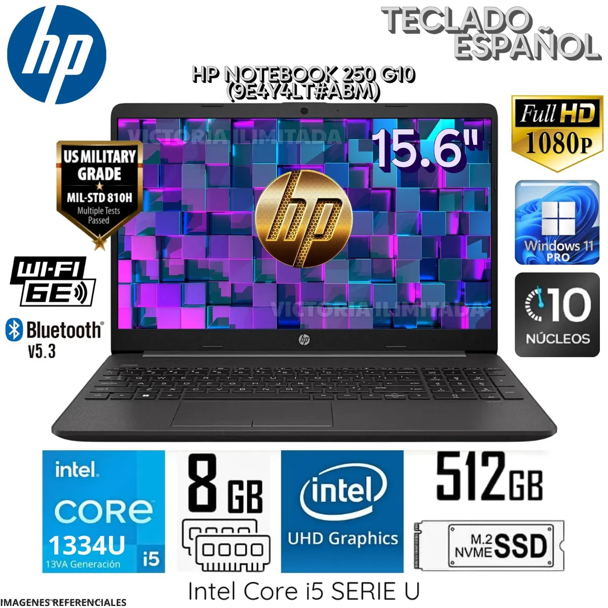 HP - Laptop HP 250 G10 Intel Core i5-1334U 8GB RAM 512GB SSD 15.6"  HD Windows 11 Pro - 9E4Y4LT