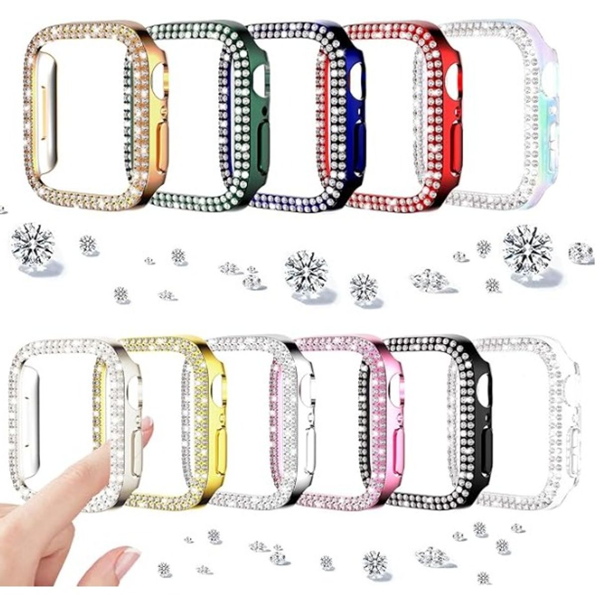 GENERICO - BUMPER CASE DOBLE PIEDRAS BRILLO PARA SMARTWATCH DE 41MM ROSADO