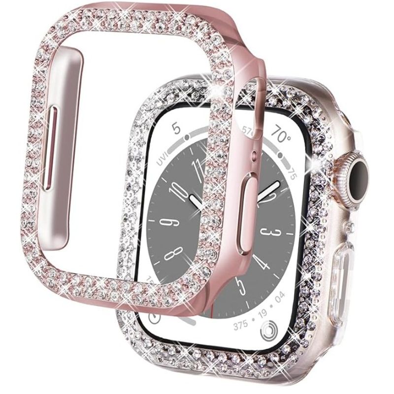 GENERICO - BUMPER CASE DOBLE PIEDRAS BRILLO PARA SMARTWATCH DE 44MM ROSADO