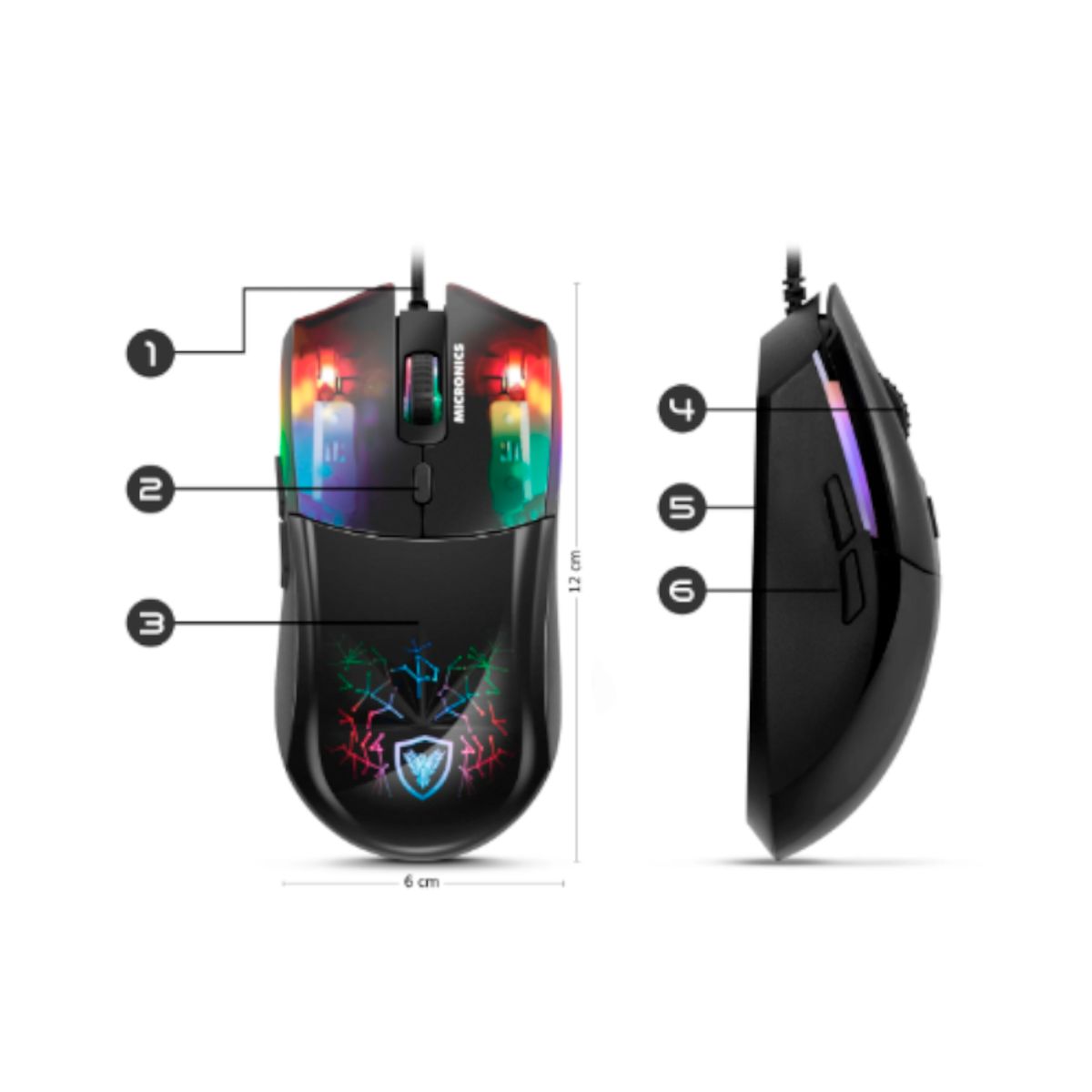 MICRONICS - MOUSE GAMER GM808 MICRONICS USB RGB 6B 7200DP