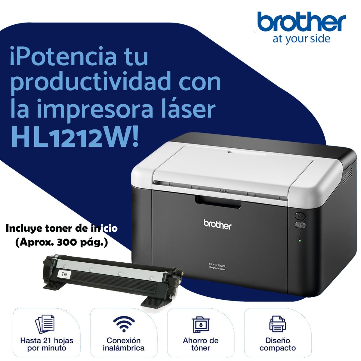 BROTHER - IMPRESORA LÁSER BROTHER HL-1212W - MONOCROMÁTICA- WIFI