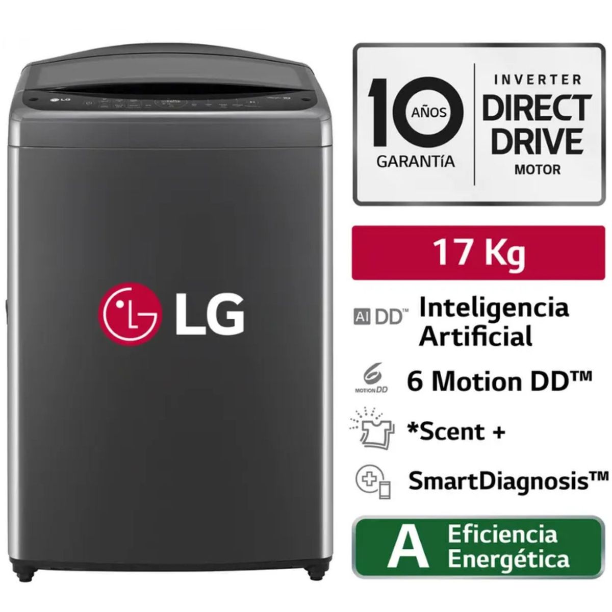 LG - Lavadora LG WT17BV6 17kg Ai Dd Inteligencia Artificial Carga Superior Negro Claro