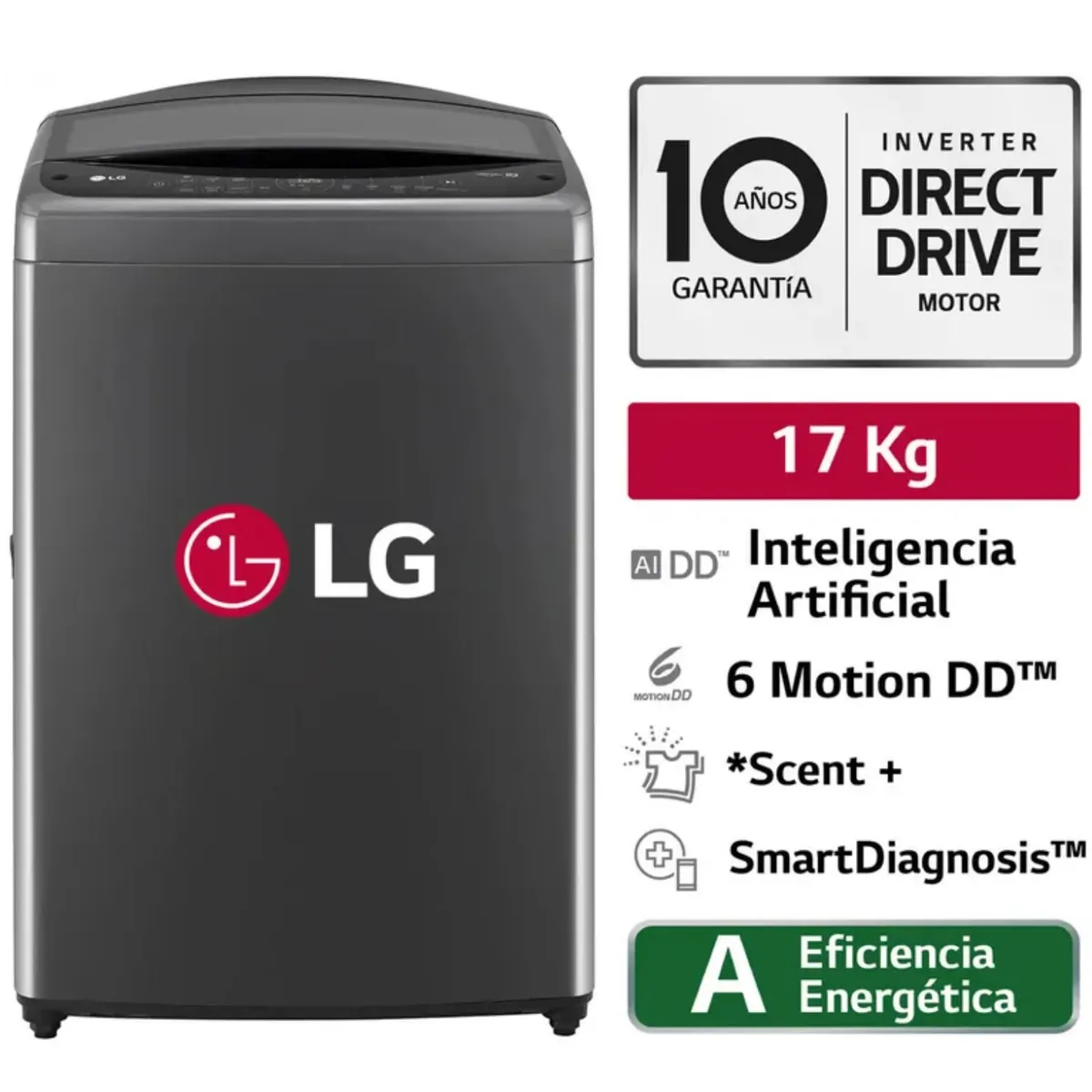 LG - Lavadora LG WT17BV6 17kg Ai Dd Inteligencia Artificial Carga Superior Negro Claro