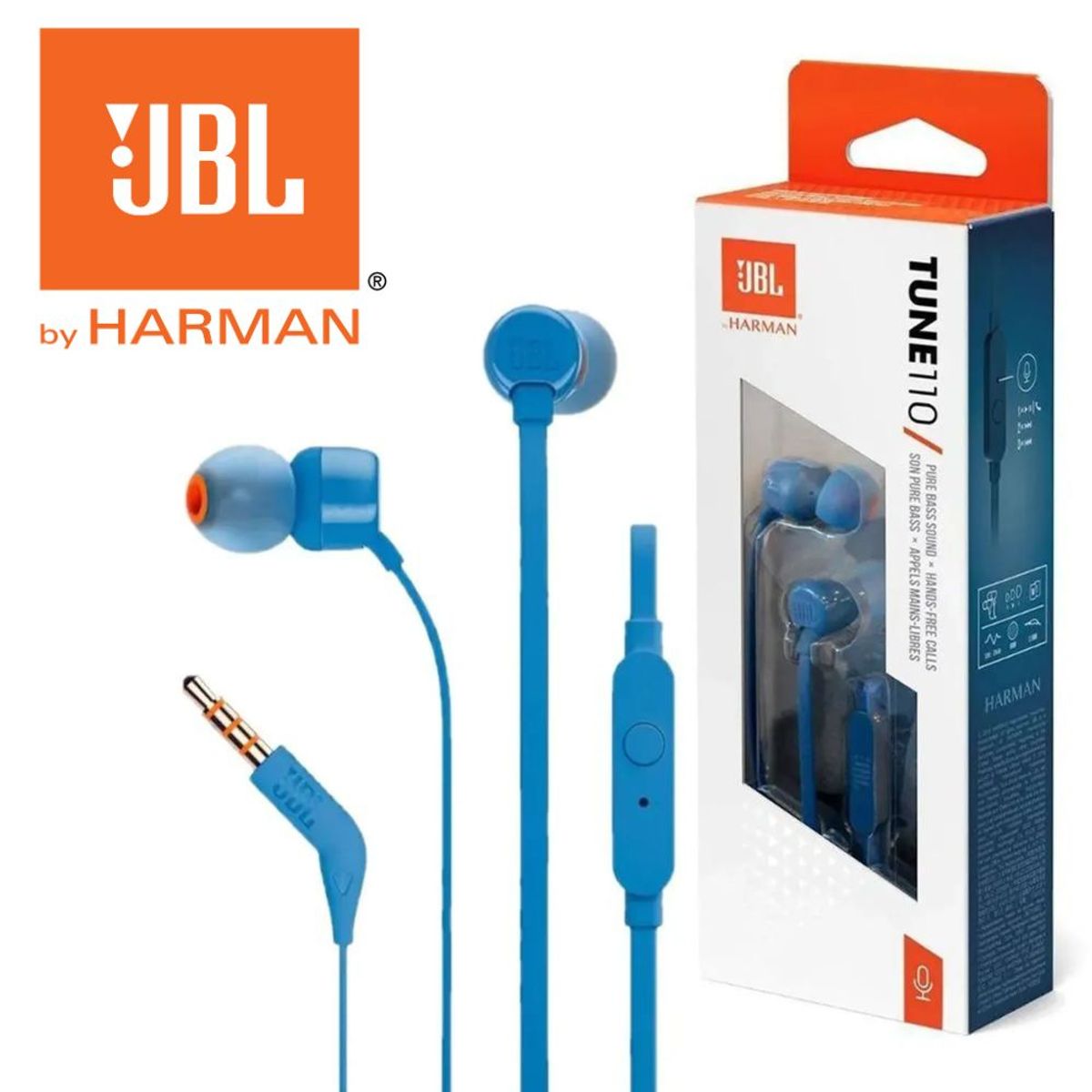 JBL - Audífonos Jbl Tune 110 Azules Con Micrófono Y Conector 3.5Mm