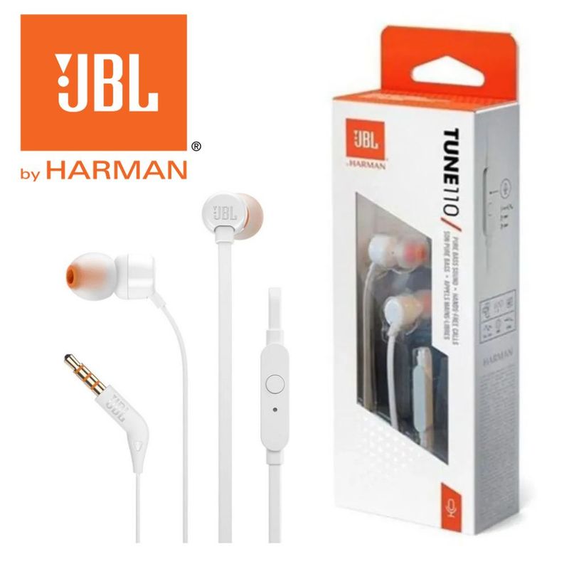 JBL - Audífonos Jbl Tune 110 Blancos Con Micrófono Y Conector 3.5Mm