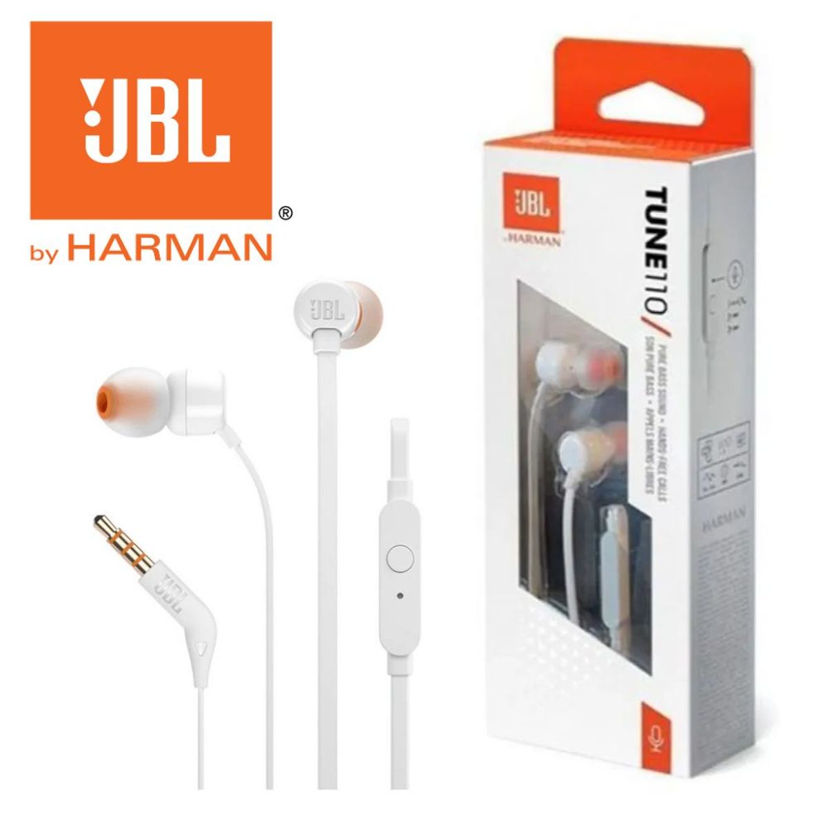 JBL - Audífonos Jbl Tune 110 Blancos Con Micrófono Y Conector 3.5Mm