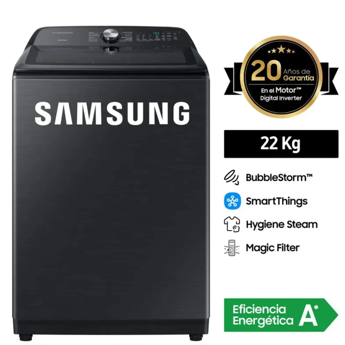 SAMSUNG - Lavadora Samsung 22Kg WA22A8377GVPE Bubble Smart
