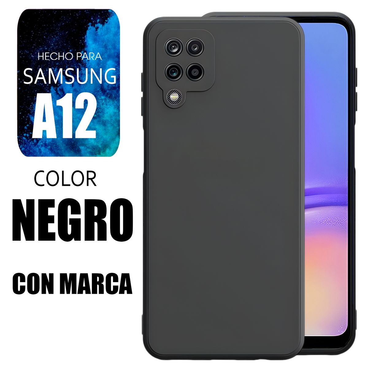 SAMSUNG - Silicone Case Para Samsung A12 Negro Con Marca