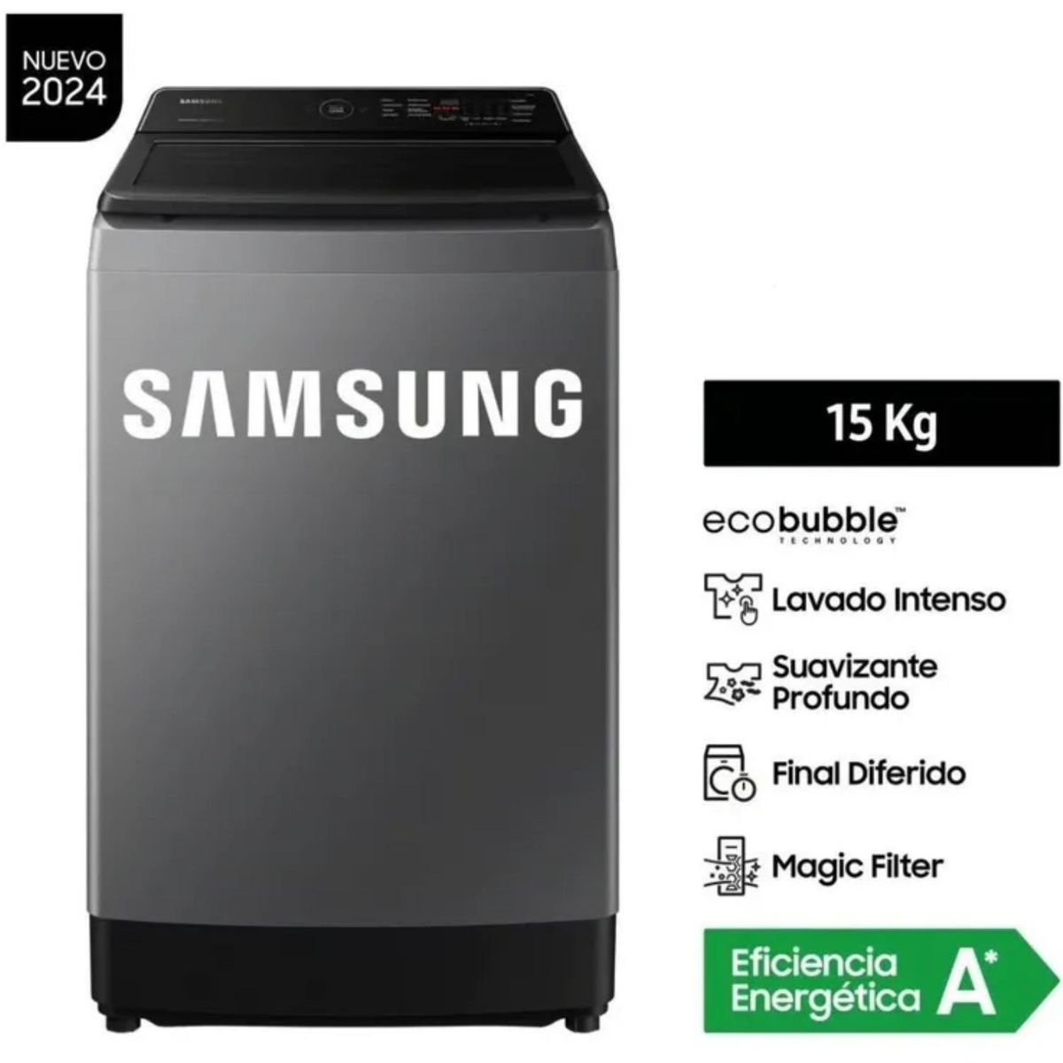 SAMSUNG - Lavadora Samsung WA15CG5441BDCO 15kg Ecobubble Color Gris