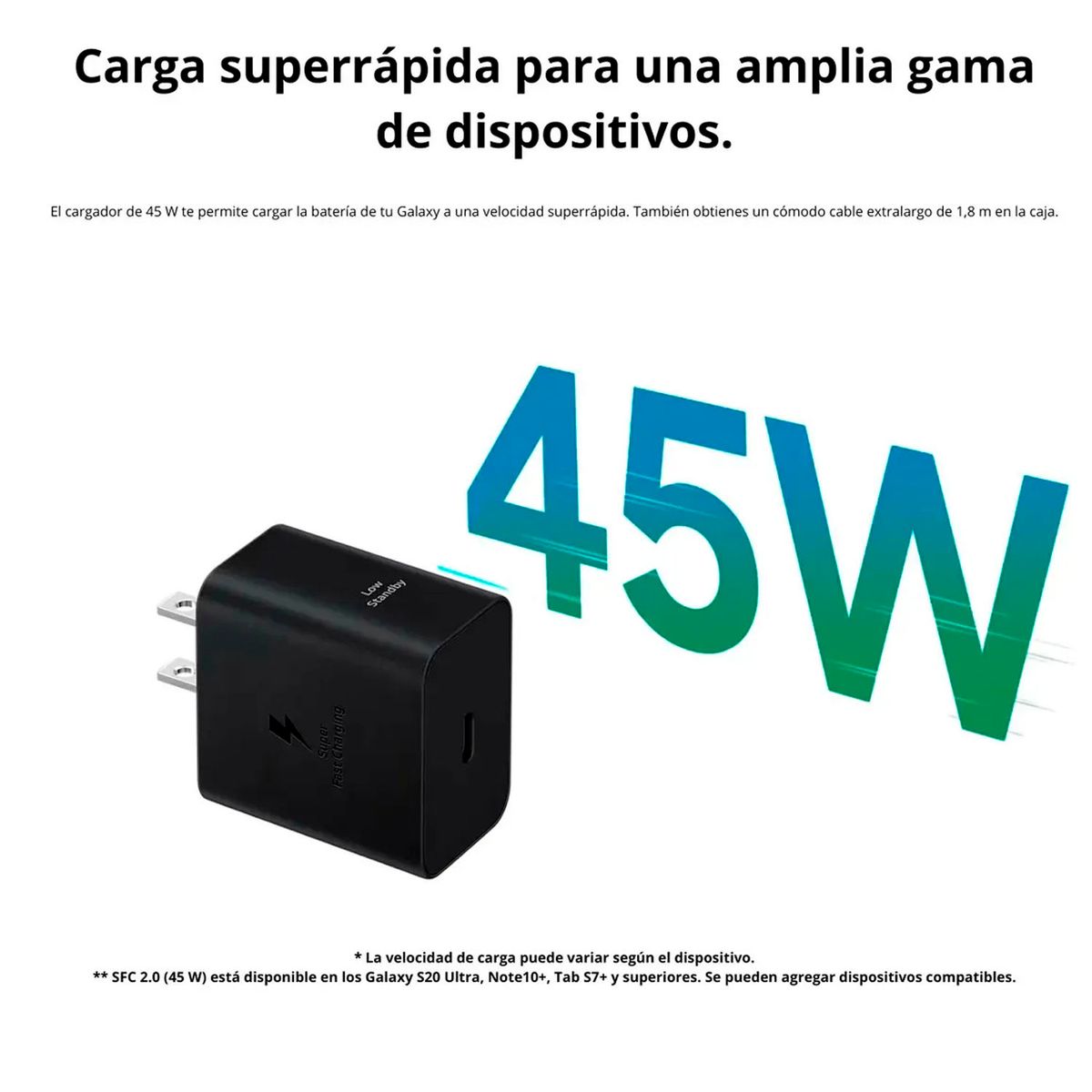SAMSUNG - Cargador Samsung 45W con cable 1.8 M para S25 Ultra